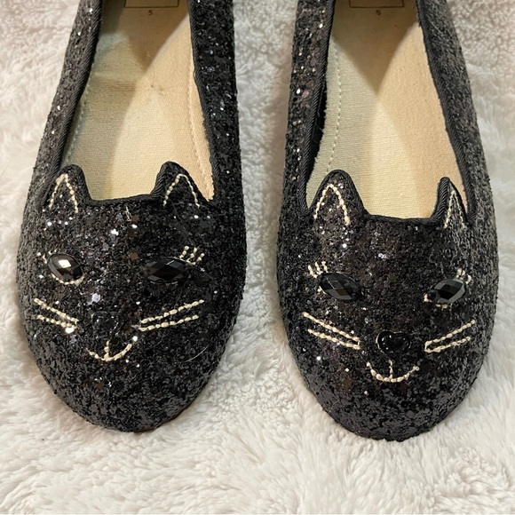 💖🐈‍⬛GAP KIDS SPARKLE BLACK KITTY GLITTER FLATS🐈‍⬛💖 - Picture 4 of 8